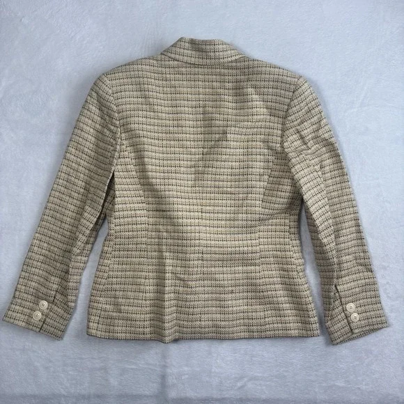 VTG Linda Allard Ellen Tracy Petite Tweed Plaid Silk Suit Jacket Blazer Womens 8 - Picture 6 of 9